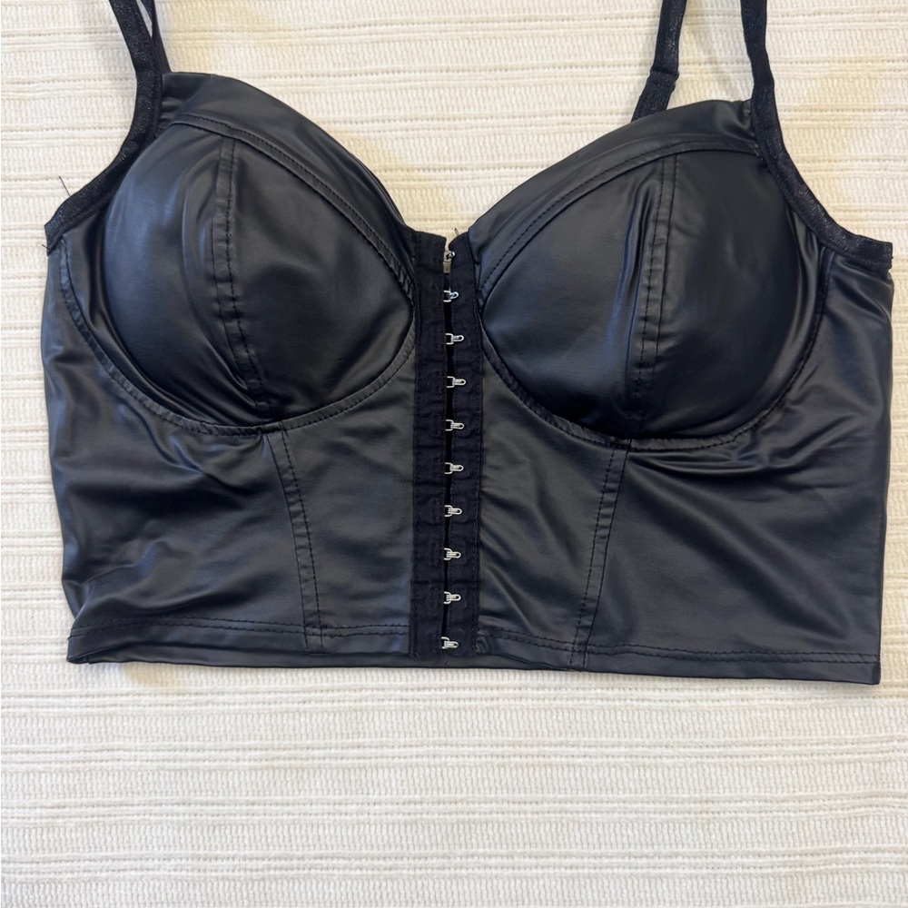 Black Faux LeBustier Top